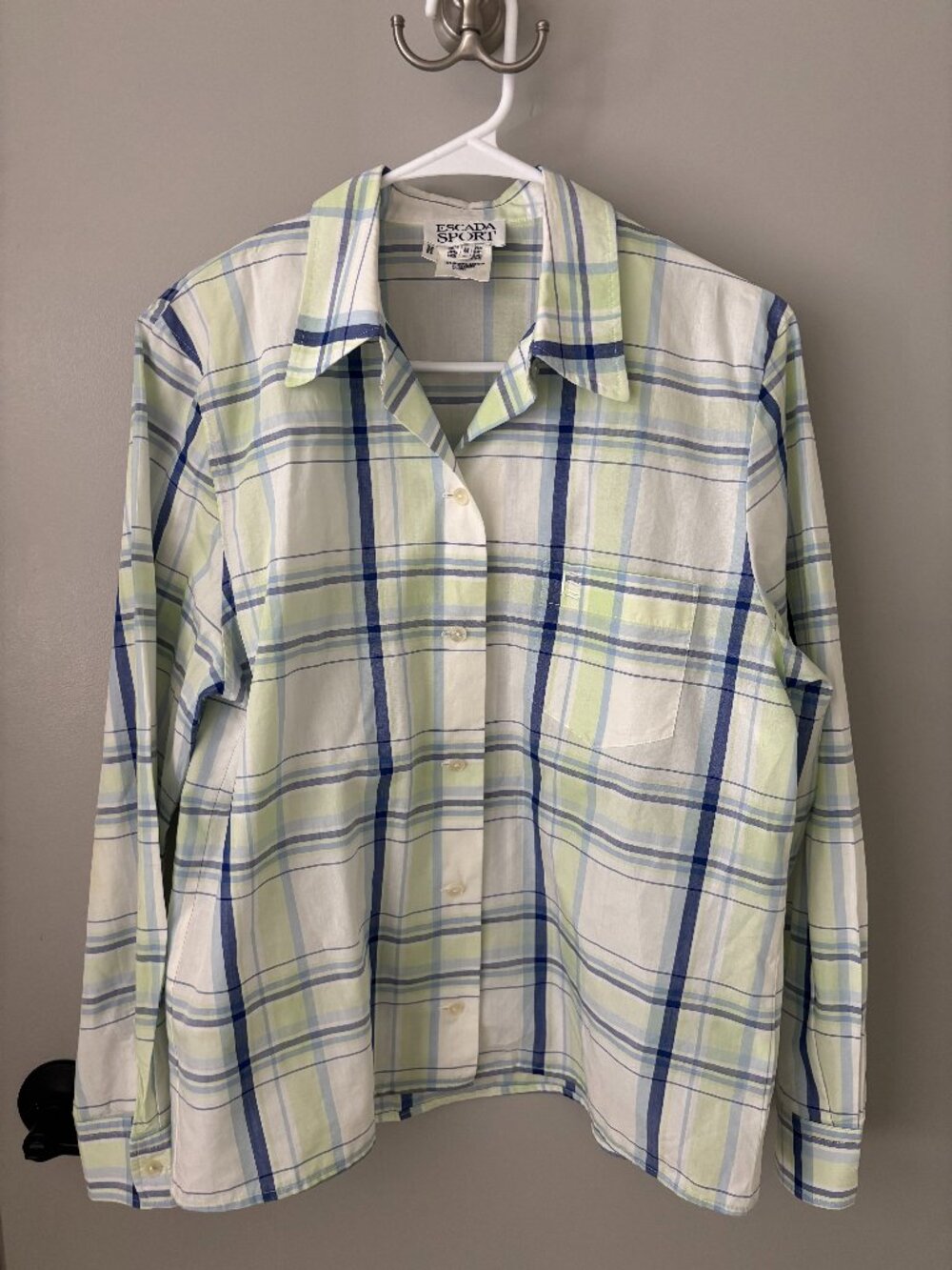 Escada Sport Women’s Medium Plaid 100% Cotton Button Down Shirt